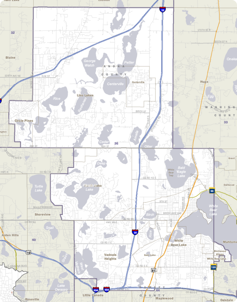 Close-up map of Senate District 36